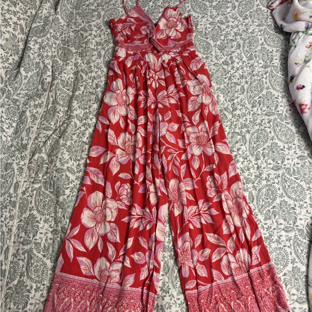 Angie Red and Pink Floral Smocked Top